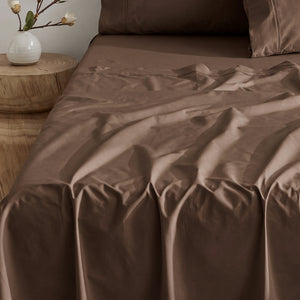 300TC Cotton Percale Flat Sheet Chocolate