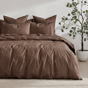 300TC Cotton Percale Quilt Cover Set Chocolate