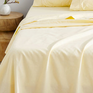 300TC Cotton Percale Flat Sheet Butter Yellow