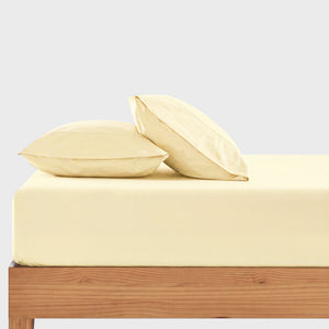 300TC Cotton Percale Combo Fitted Sheet Set Butter Yellow