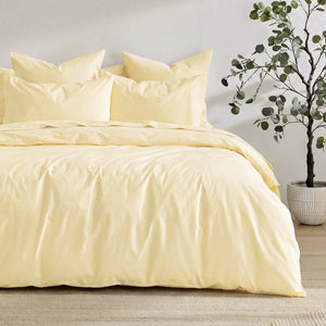 300TC Cotton Percale Quilt Cover Set Butter Yellow