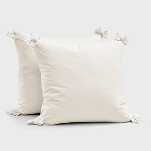 Bonnie Washed Cotton European Pillowcase with Bows Twin Pack White 65x65cm