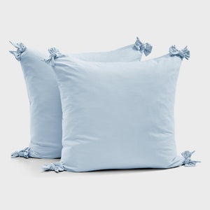 Bonnie Washed Cotton European Pillowcase with Bows Twin Pack Sky 65x65cm