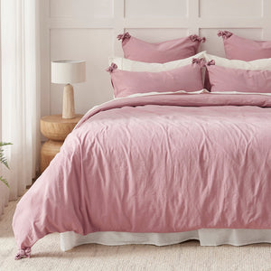 Bonnie Washed Cotton Quilt Cover Set with Bows Pink Pearl