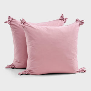 Bonnie Washed Cotton European Pillowcase with Bows Twin Pack Pink Pearl 65x65cm