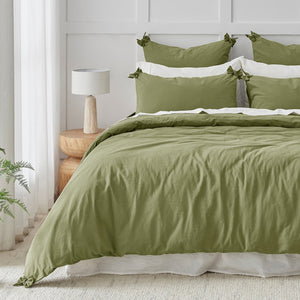 Bonnie Washed Cotton Quilt Cover Set with Bows Olive