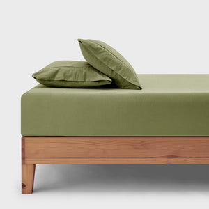 Bonnie Washed Cotton Fitted Sheet Set Olive