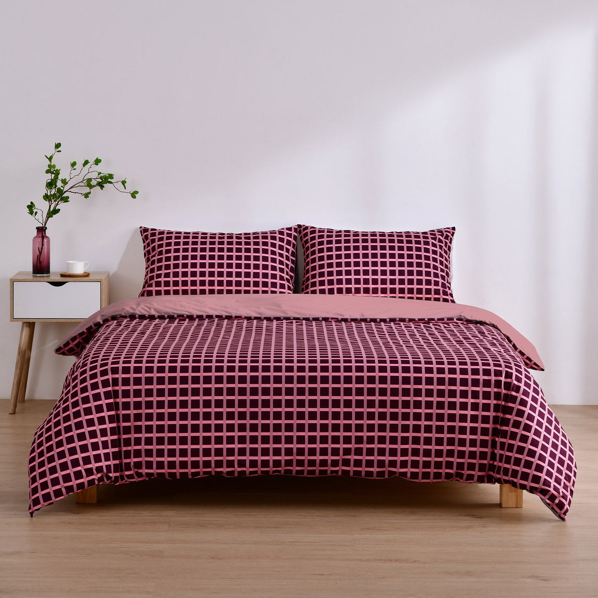 Cherry Checkered Micro Flannel Reversible Quilt Cover Set | Dreamaker ...