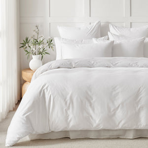 400TC Premium Cotton Sateen Piped Quilt Cover Set in White