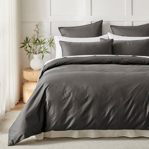 400TC Premium Cotton Sateen Piped Quilt Cover Set in Charcoal