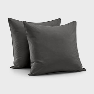 400TC Premium Cotton Sateen Piped European Pillowcase Charcoal Twin Pack
