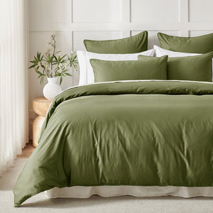 400TC Premium Cotton Sateen Piped Quilt Cover Set in Olive