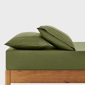 400TC Premium Cotton Sateen Fitted Sheet Set in Olive