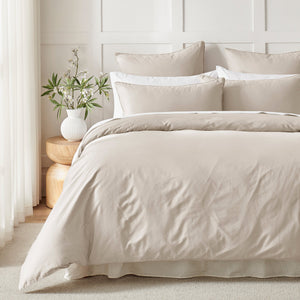 400TC Premium Cotton Sateen Piped Quilt Cover Set in Oatmeal