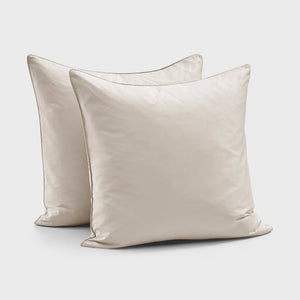 400TC Premium Cotton Sateen Piped European Pillowcase Oatmeal Twin Pack