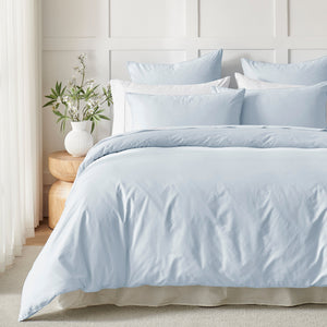 400TC Premium Cotton Sateen Piped Quilt Cover Set in Sky