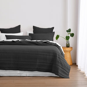 Superfine Washed Microfibre Stripe Quilted Coverlet Set Black