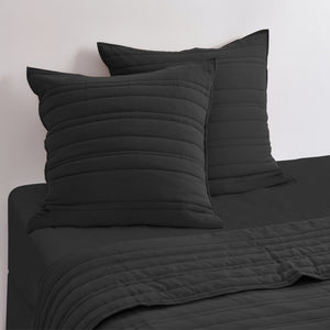 Superfine Washed Microfibre Stripe Quilted European Pillowcase Twin Pack Black