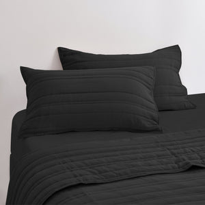 Superfine Washed Microfibre Stripe Quilted Standard Pillowcase Twin Pack Black