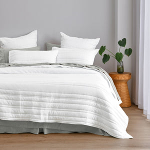Superfine Washed Microfibre Stripe Quilted Coverlet Set White