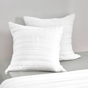 Superfine Washed Microfibre Stripe Quilted European Pillowcase Twin Pack White