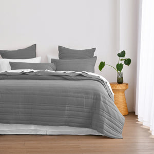 Superfine Washed Microfibre Stripe Quilted Coverlet Set Charcoal