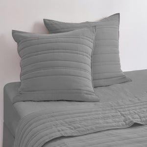 Superfine Washed Microfibre Stripe Quilted European Pillowcase Twin Pack Charcoal