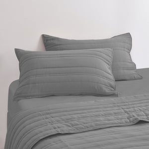 Superfine Washed Microfibre Stripe Quilted Standard Pillowcase Twin Pack Charcoal
