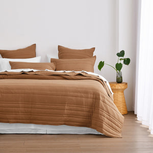 Superfine Washed Microfibre Stripe Quilted Coverlet Set Rust