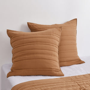 Superfine Washed Microfibre Stripe Quilted European Pillowcase Twin Pack Rust