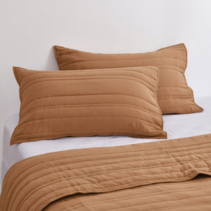 Superfine Washed Microfibre Stripe Quilted Standard Pillowcase Twin Pack Rust