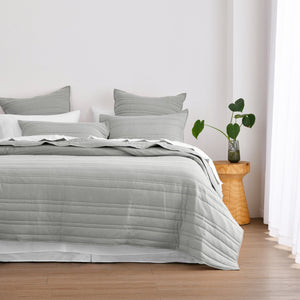 Superfine Washed Microfibre Stripe Quilted Coverlet Set Dove Grey