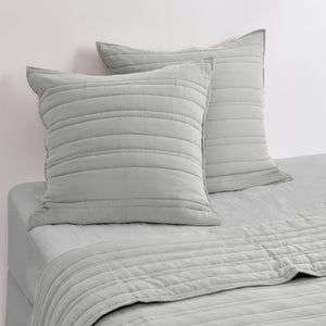 Superfine Washed Microfibre Stripe Quilted European Pillowcase Twin Pack Dove Grey