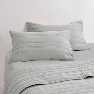 Superfine Washed Microfibre Stripe Quilted Standard Pillowcase Twin Pack Dove Grey