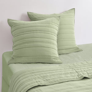 Superfine Washed Microfibre Stripe Quilted European Pillowcase Twin Pack Sage Green