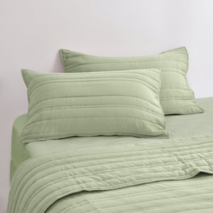 Superfine Washed Microfibre Stripe Quilted Standard Pillowcase Twin Pack Sage Green