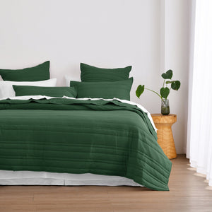 Superfine Washed Microfibre Stripe Quilted Coverlet Set Hunter Green