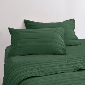 Superfine Washed Microfibre Stripe Quilted Standard Pillowcase Twin Pack Hunter Green