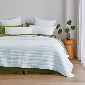 Superfine Washed Microfibre Stripe Quilted Coverlet Set Ice Blue