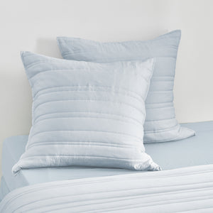 Superfine Washed Microfibre Stripe Quilted European Pillowcase Twin Pack Ice Blue