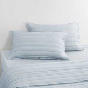 Superfine Washed Microfibre Stripe Quilted Standard Pillowcase Twin Pack Ice Blue