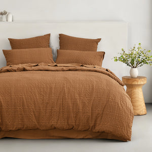 Ellis Seersucker Quilt Cover Set Rust