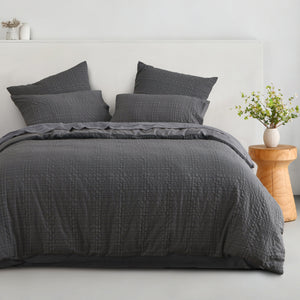 Ellis Seersucker Quilt Cover Set Charcoal