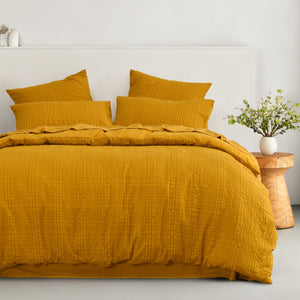 Ellis Seersucker Quilt Cover Set Mustard