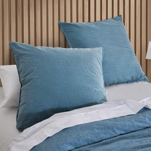 Ryder Denim Style European Pillowcase Mid Wash Indigo Blue Twin Pack
