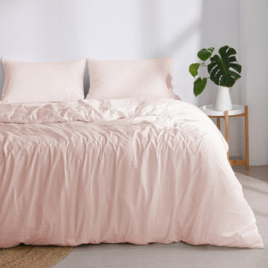 Superfine Washed Microfibre Quilt Cover Set Blush Pink