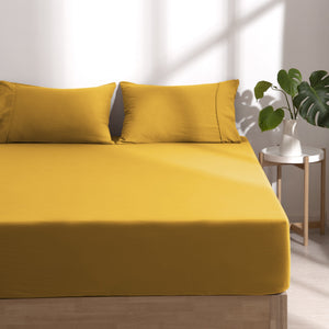 Superfine Washed Microfibre Combo Fitted Sheet Set Mustard