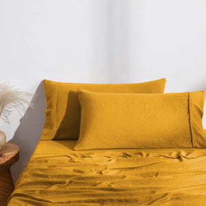 Superfine Washed Microfibre King Pillowcase Twin Pack - Mustard