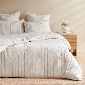 Rumi Washed Cotton Reversible Quilt Cover Set White with Rust Stripe