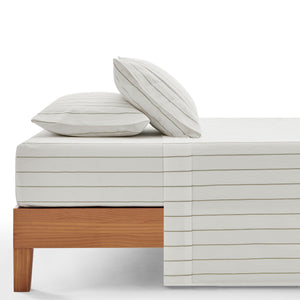 Rumi Washed Cotton Sheet Set White with Olive Stripe